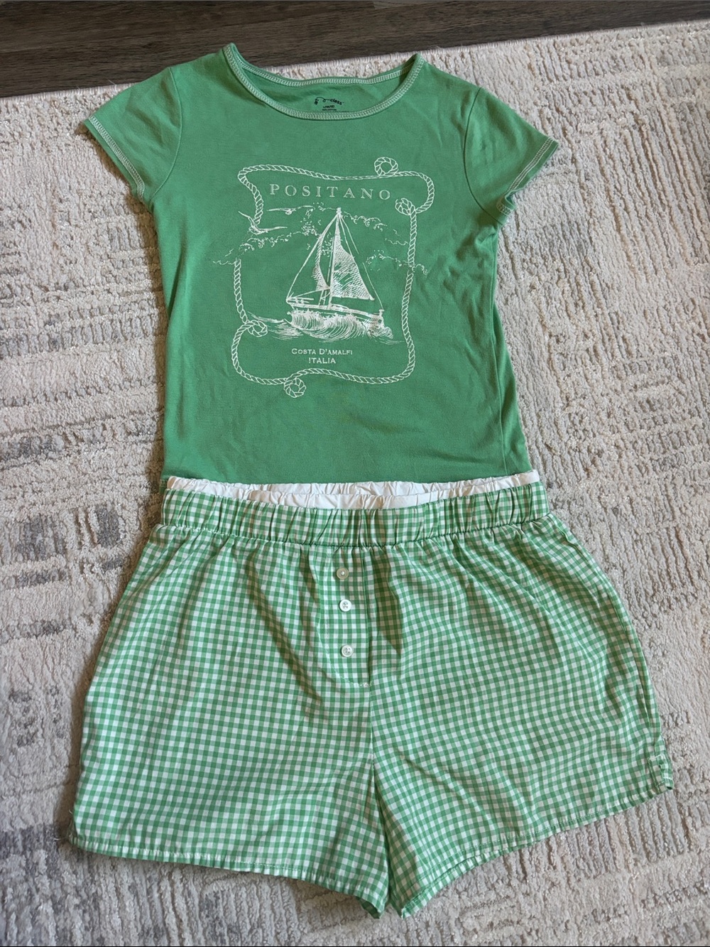art class Green Sailboat Graphic Set with Gingham Shorts